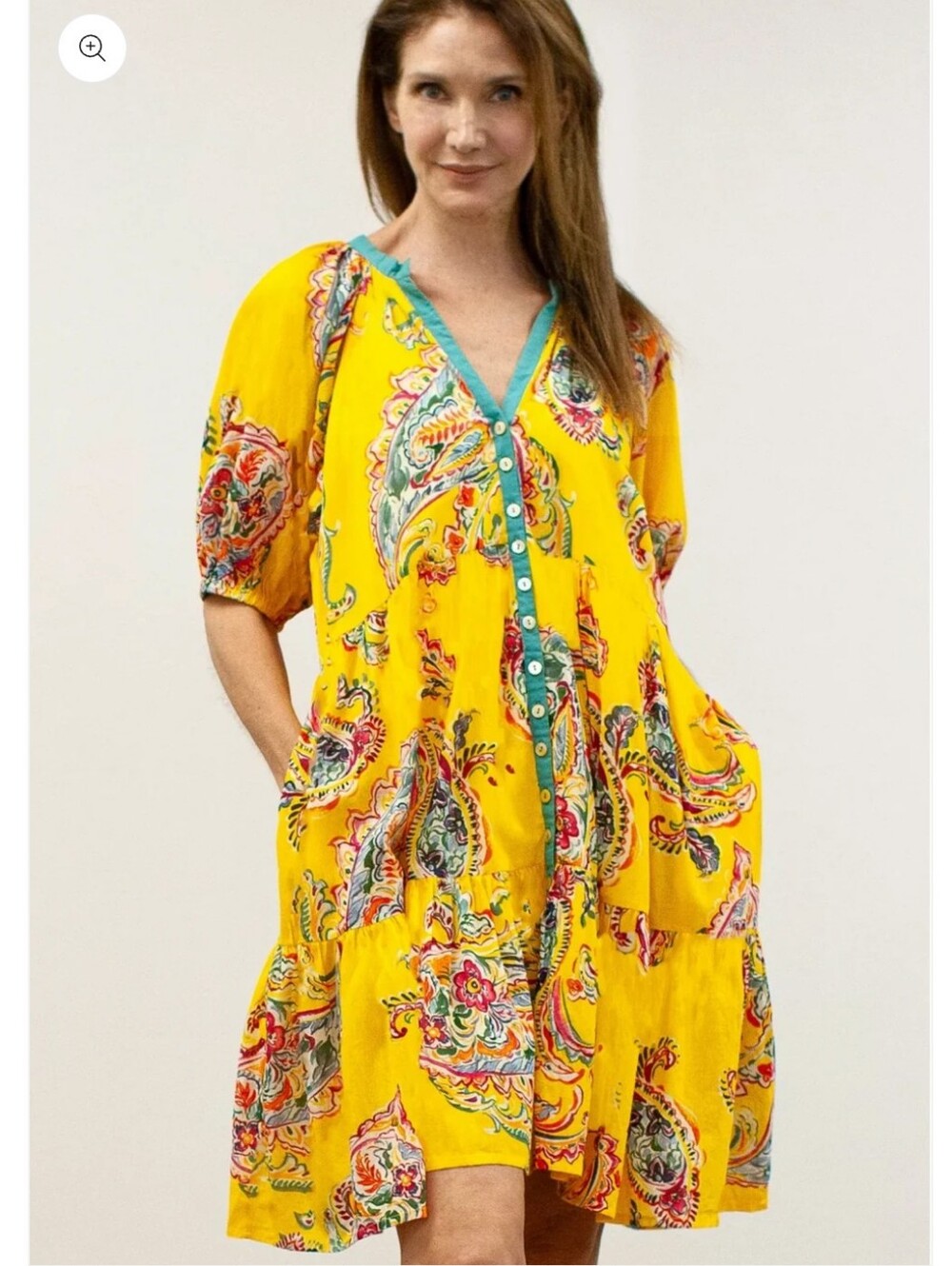 Karyn Seo 100% Cotton Pilar Yellow Floral Button-Front Women’s Dress_XL